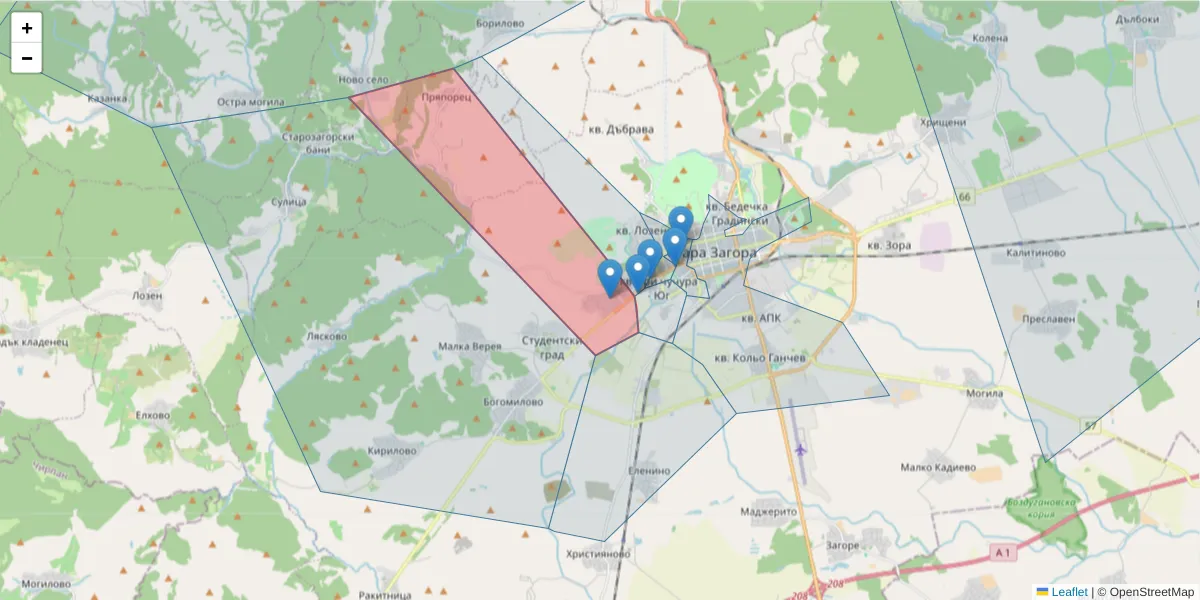 Карта на пощенски код  и съседните пощенски кодове в България