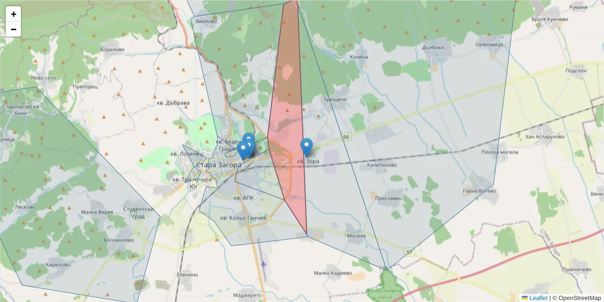 Карта на пощенски код  и съседните пощенски кодове в България