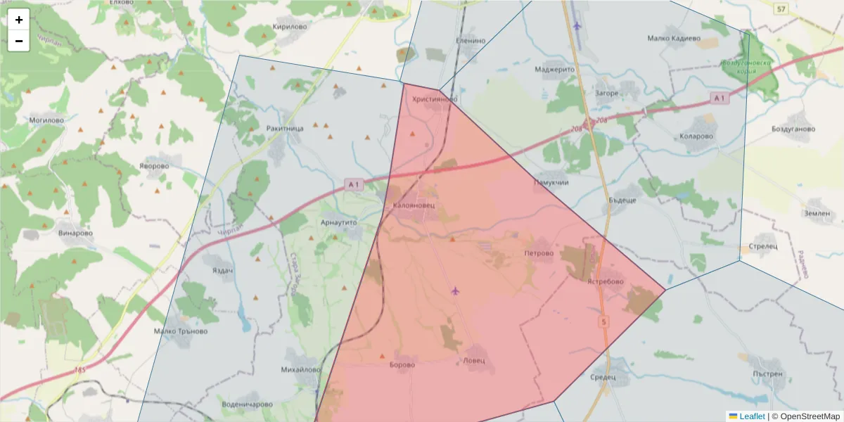 Карта на пощенски код  и съседните пощенски кодове в България