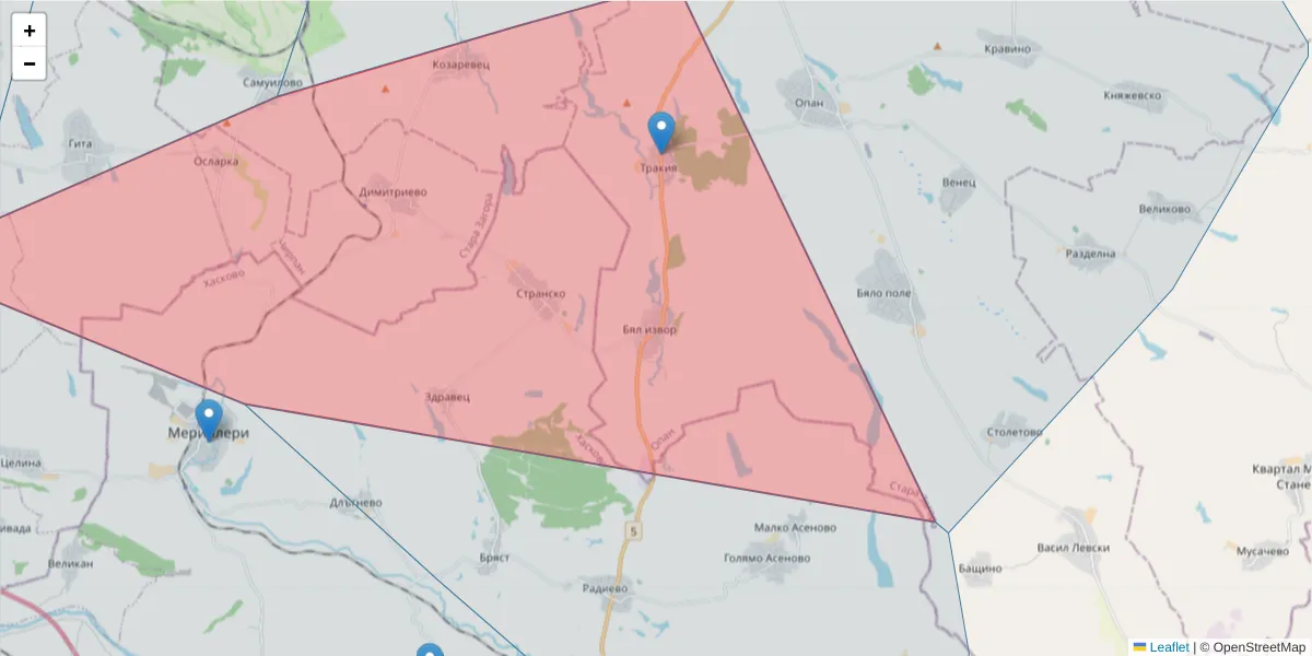 Карта на пощенски код  и съседните пощенски кодове в България