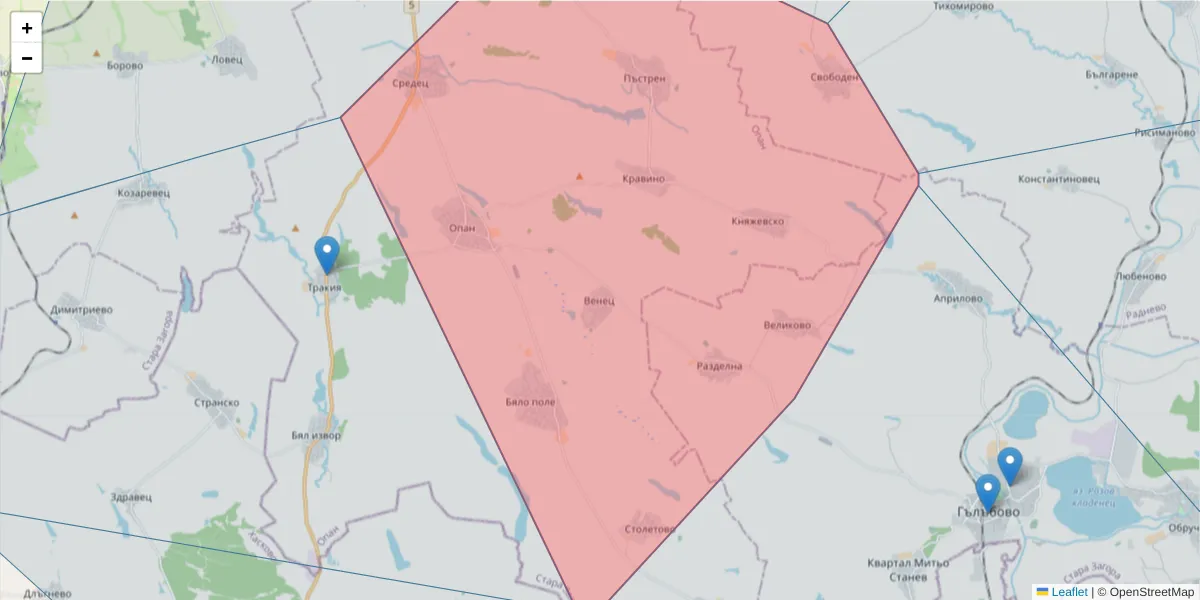 Карта на пощенски код  и съседните пощенски кодове в България