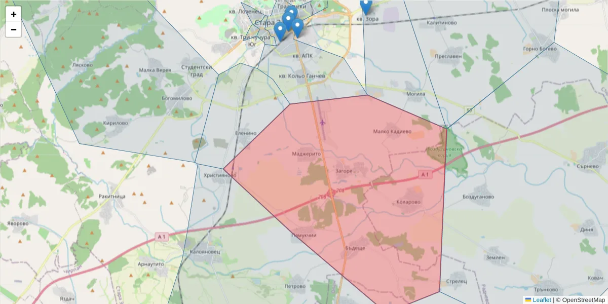 Карта на пощенски код  и съседните пощенски кодове в България