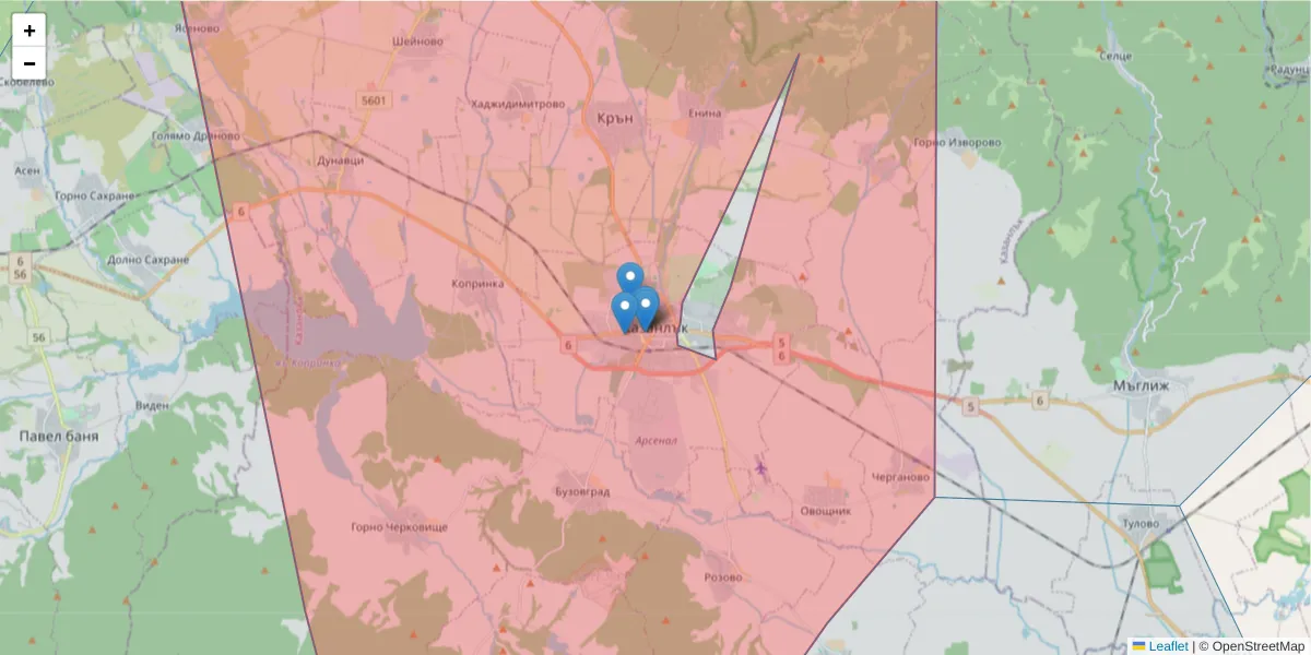 Карта на пощенски код  и съседните пощенски кодове в България