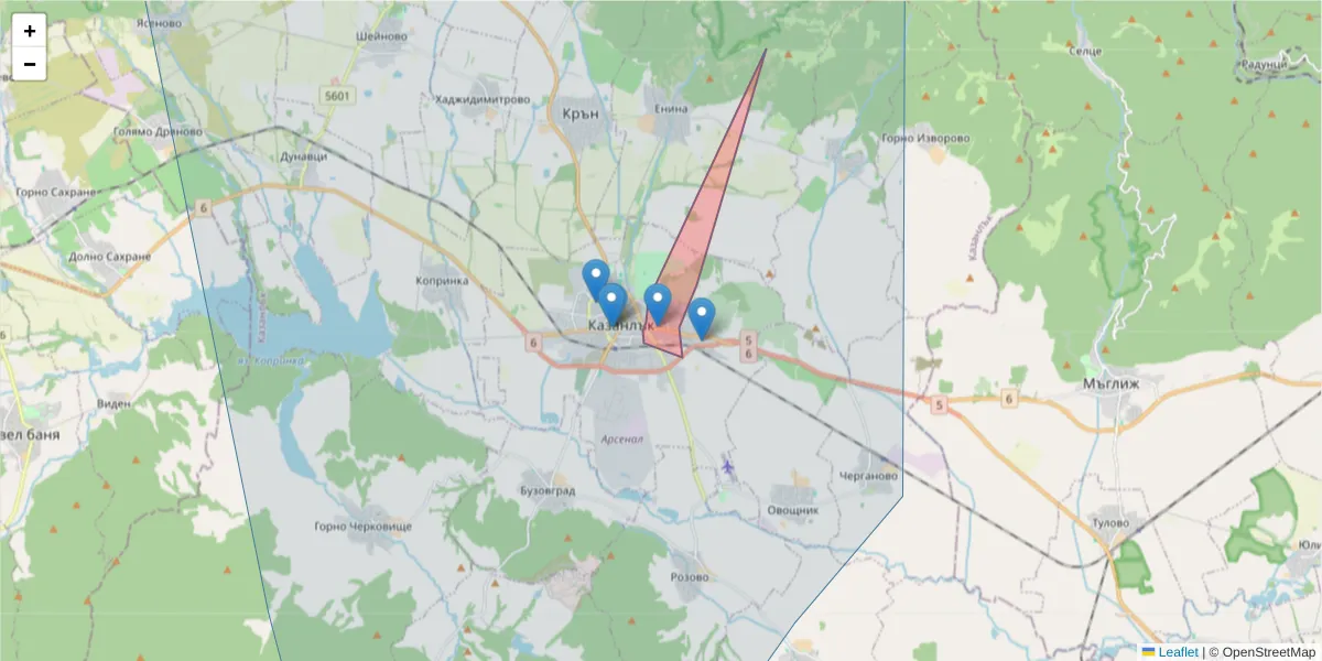 Карта на пощенски код  и съседните пощенски кодове в България