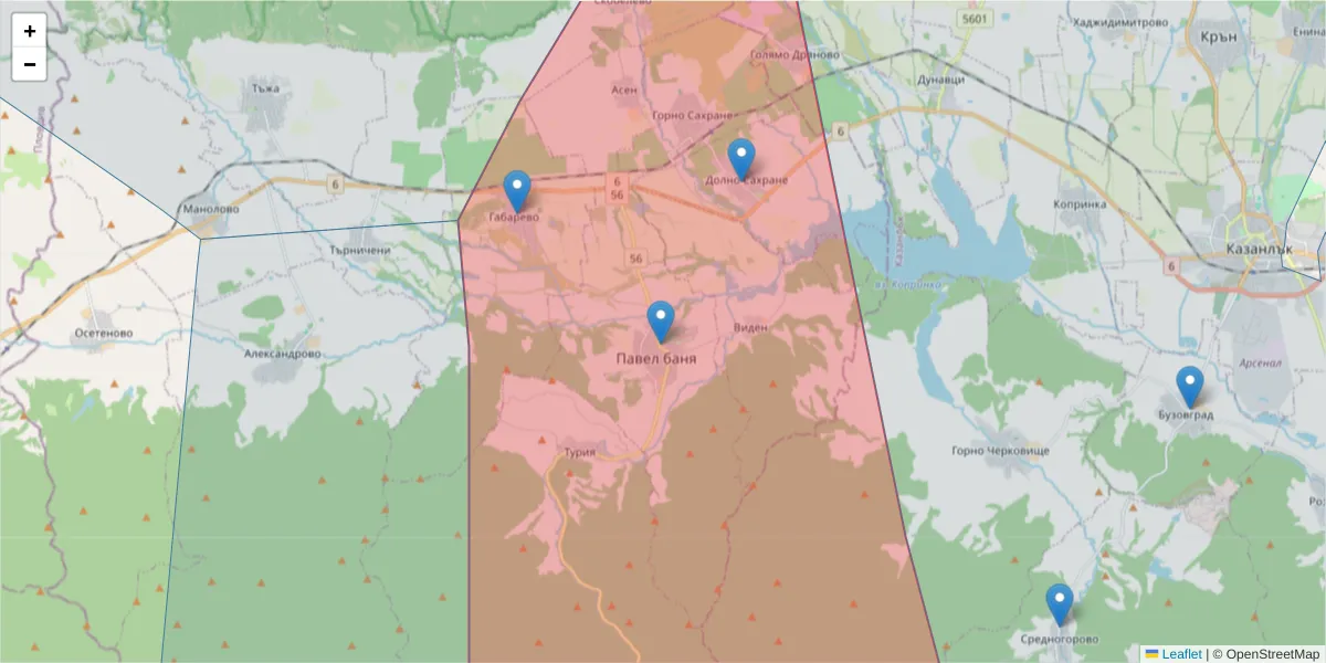Карта на пощенски код  и съседните пощенски кодове в България