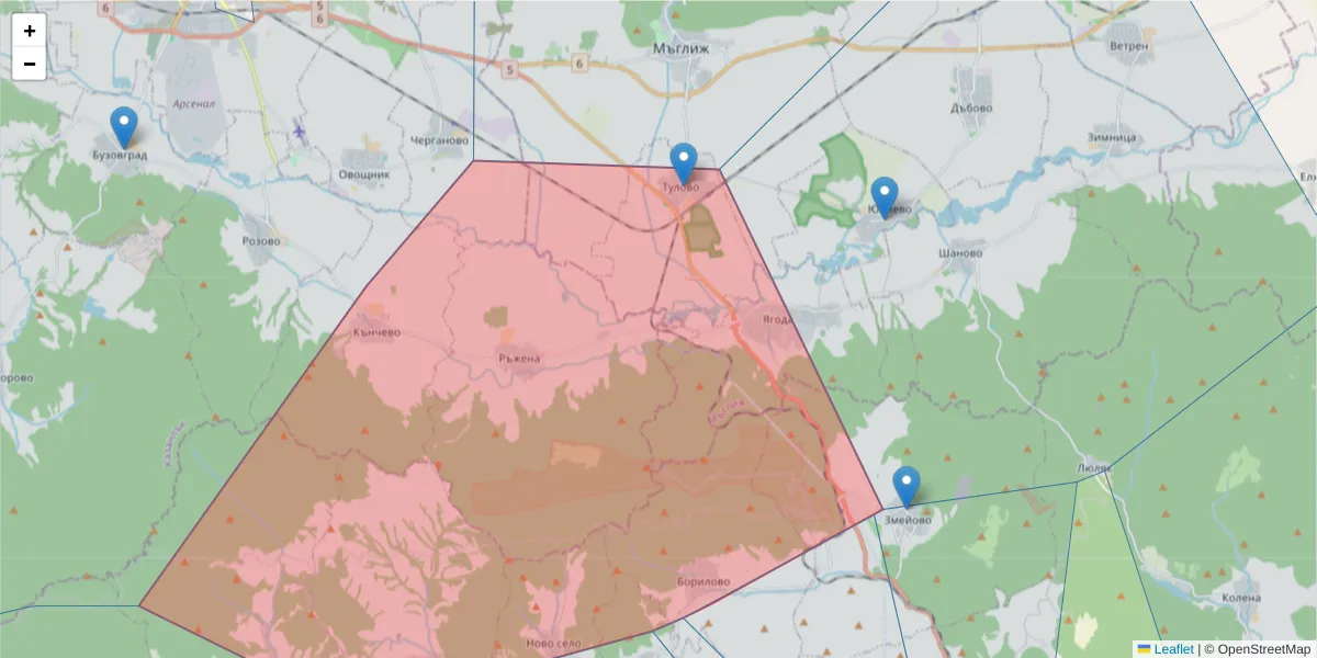 Карта на пощенски код  и съседните пощенски кодове в България