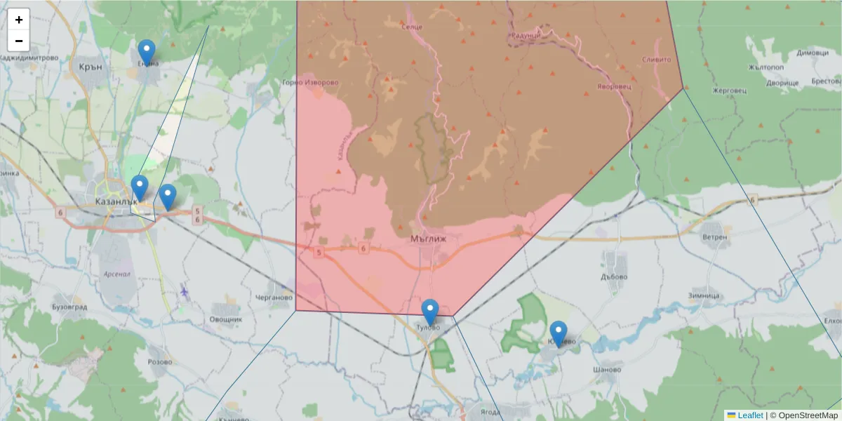 Карта на пощенски код  и съседните пощенски кодове в България