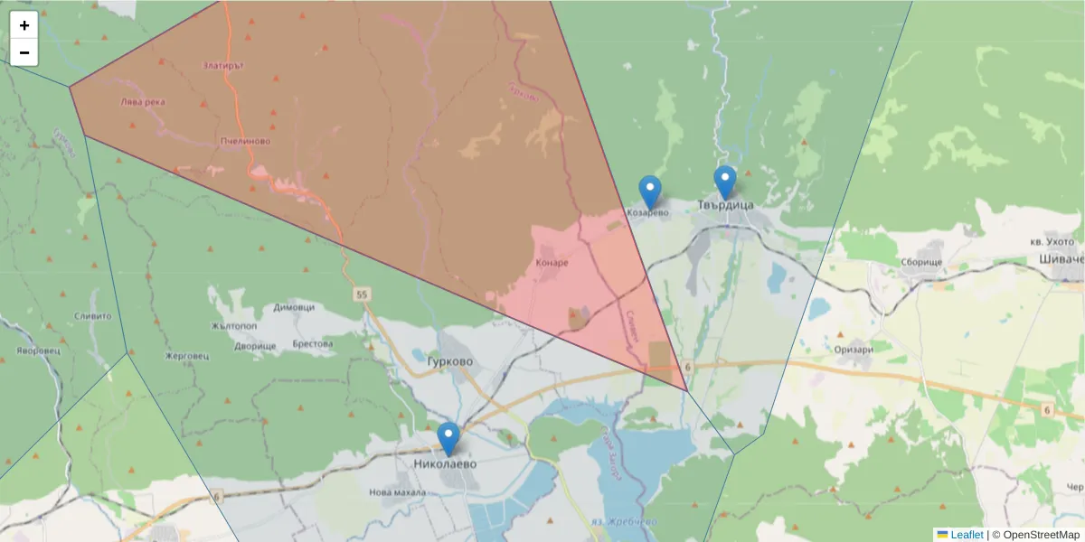 Карта на пощенски код  и съседните пощенски кодове в България