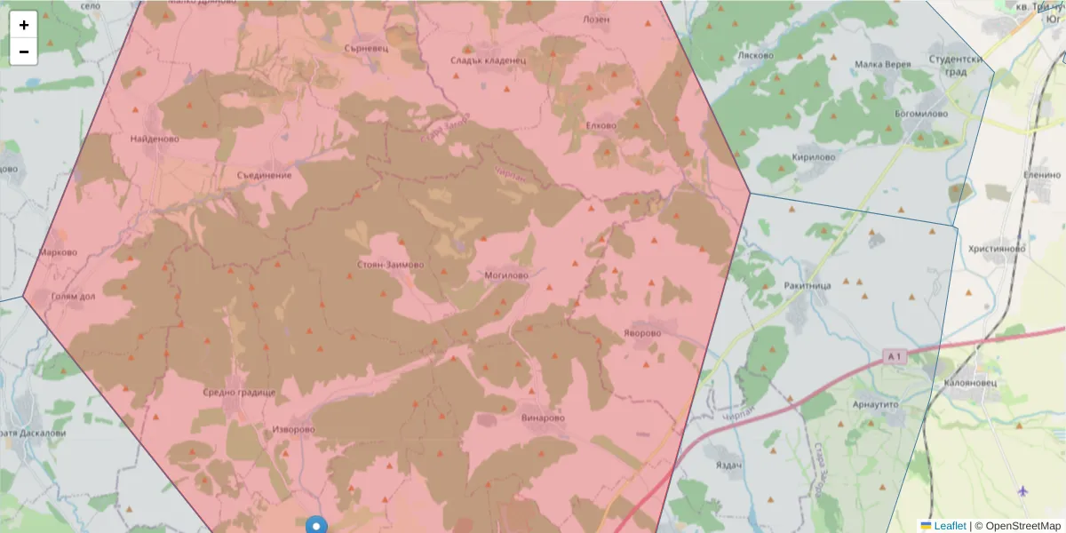 Карта на пощенски код  и съседните пощенски кодове в България