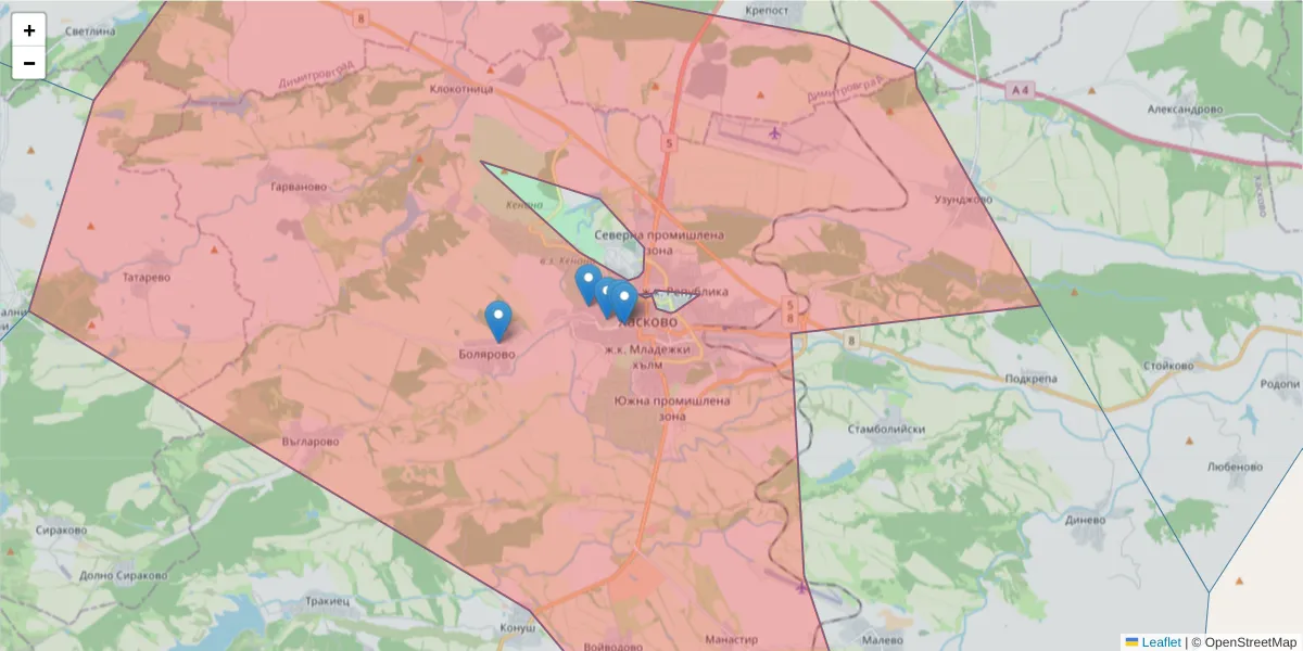 Карта на пощенски код  и съседните пощенски кодове в България