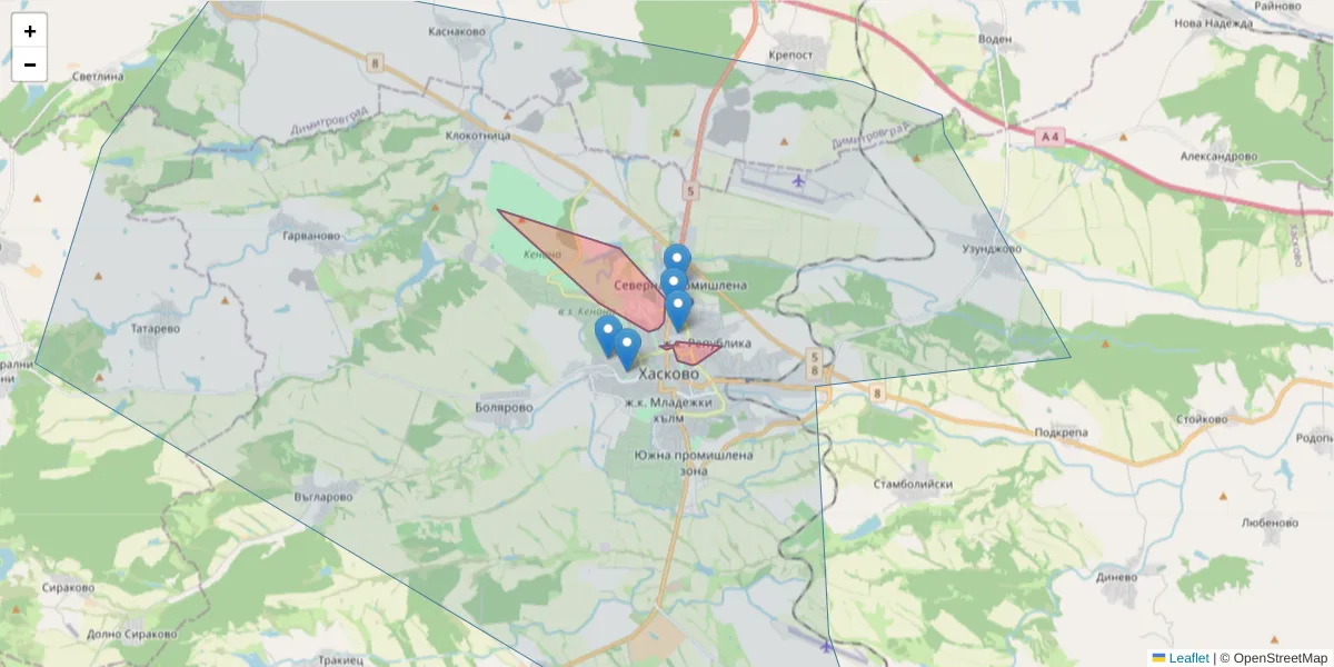 Карта на пощенски код  и съседните пощенски кодове в България