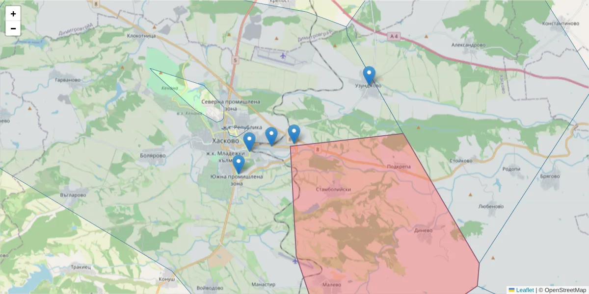 Карта на пощенски код  и съседните пощенски кодове в България