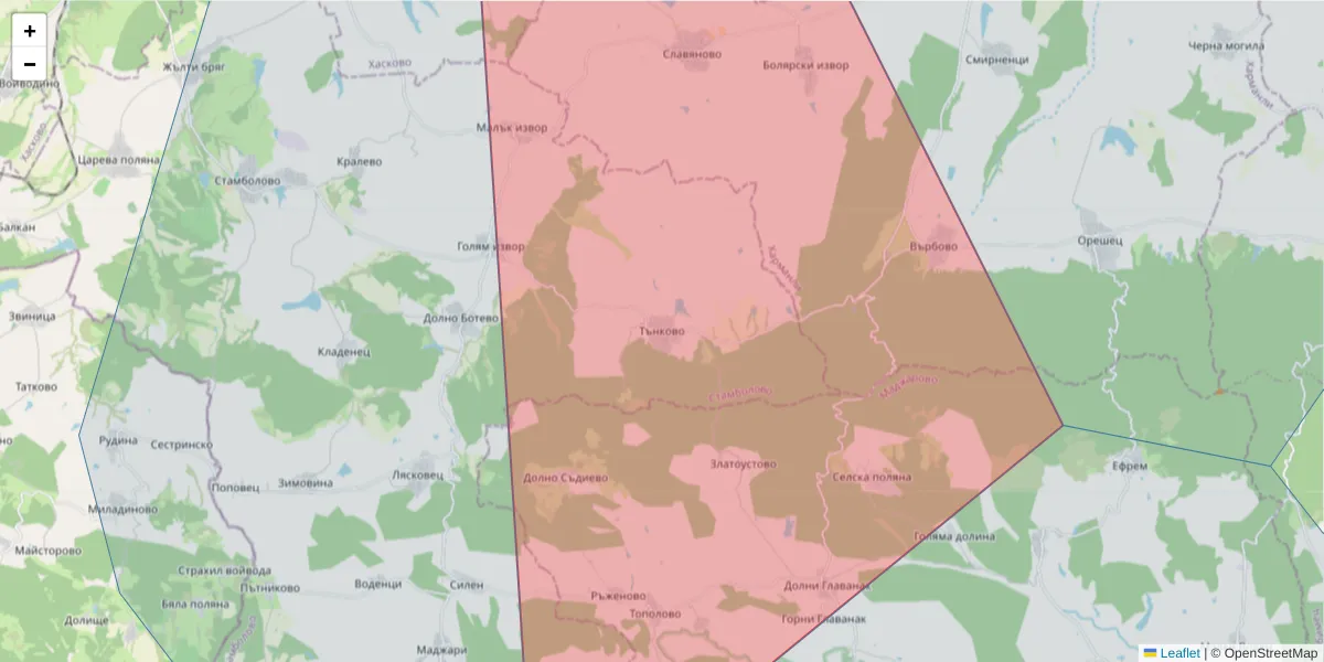 Карта на пощенски код  и съседните пощенски кодове в България