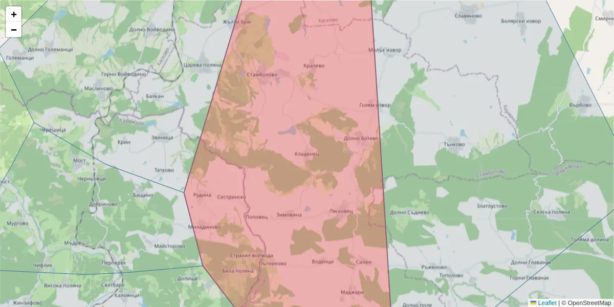 Карта на пощенски код  и съседните пощенски кодове в България