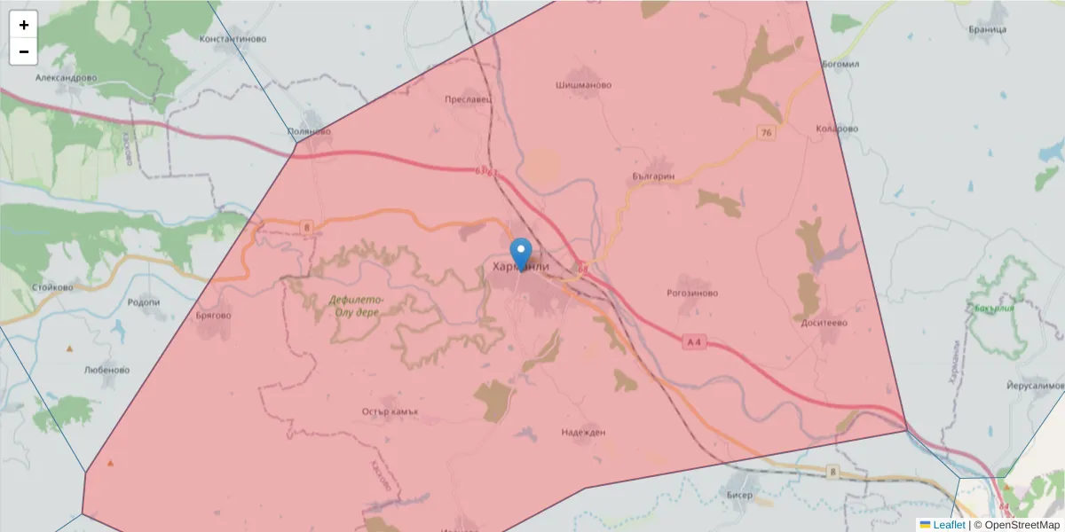 Карта на пощенски код  и съседните пощенски кодове в България