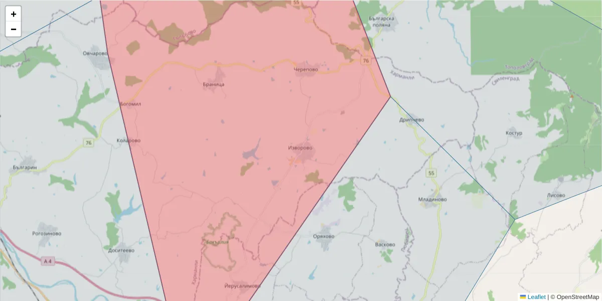Карта на пощенски код  и съседните пощенски кодове в България