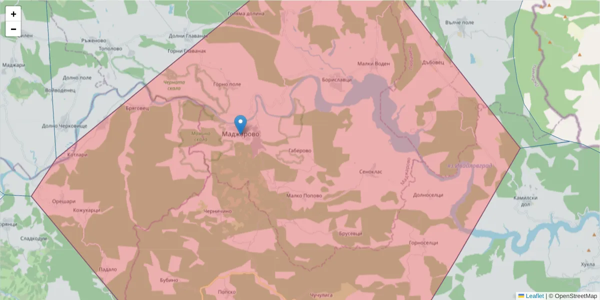 Карта на пощенски код  и съседните пощенски кодове в България