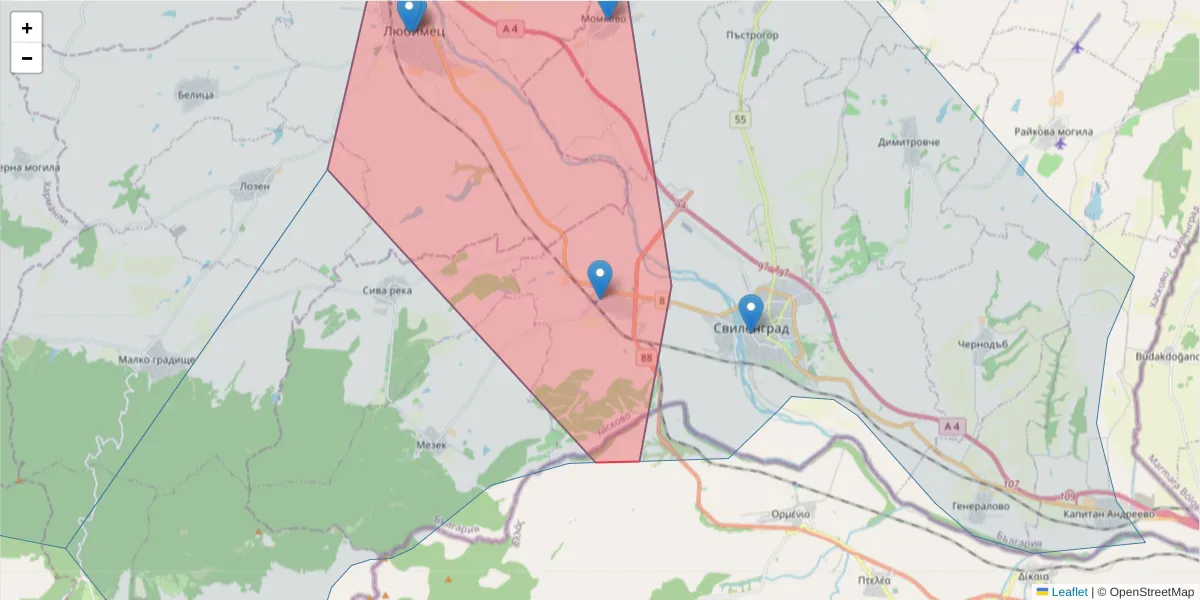 Карта на пощенски код  и съседните пощенски кодове в България