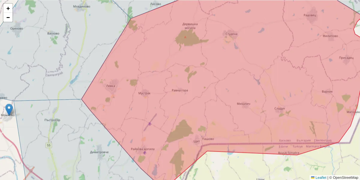 Карта на пощенски код  и съседните пощенски кодове в България