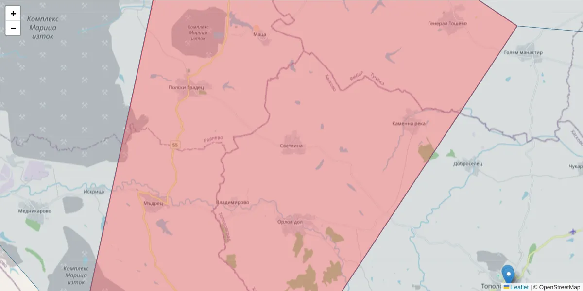 Карта на пощенски код  и съседните пощенски кодове в България