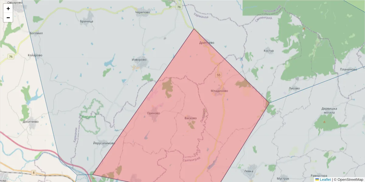 Карта на пощенски код  и съседните пощенски кодове в България