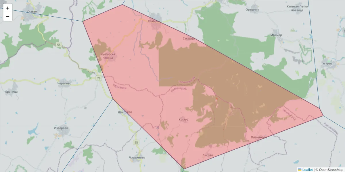 Карта на пощенски код  и съседните пощенски кодове в България