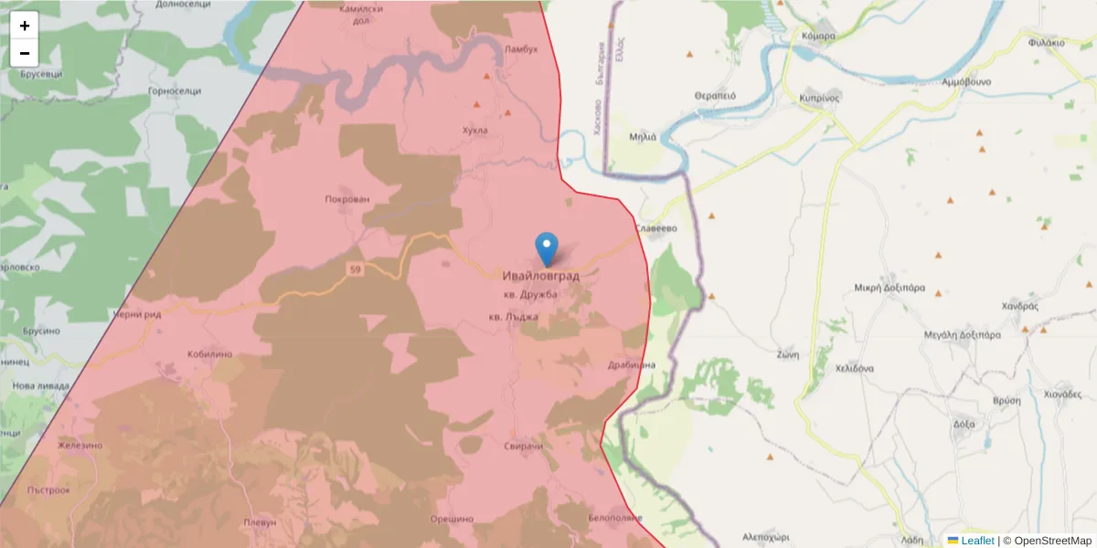 Карта на пощенски код  и съседните пощенски кодове в България