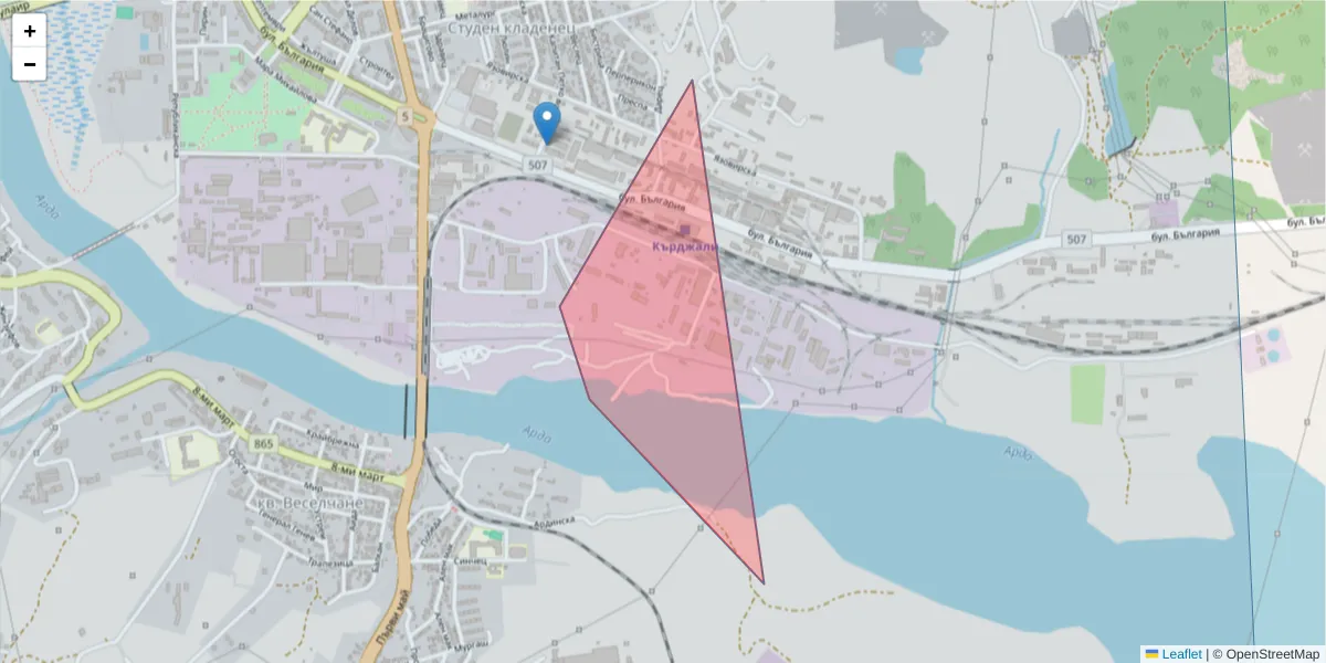 Карта на пощенски код  и съседните пощенски кодове в България