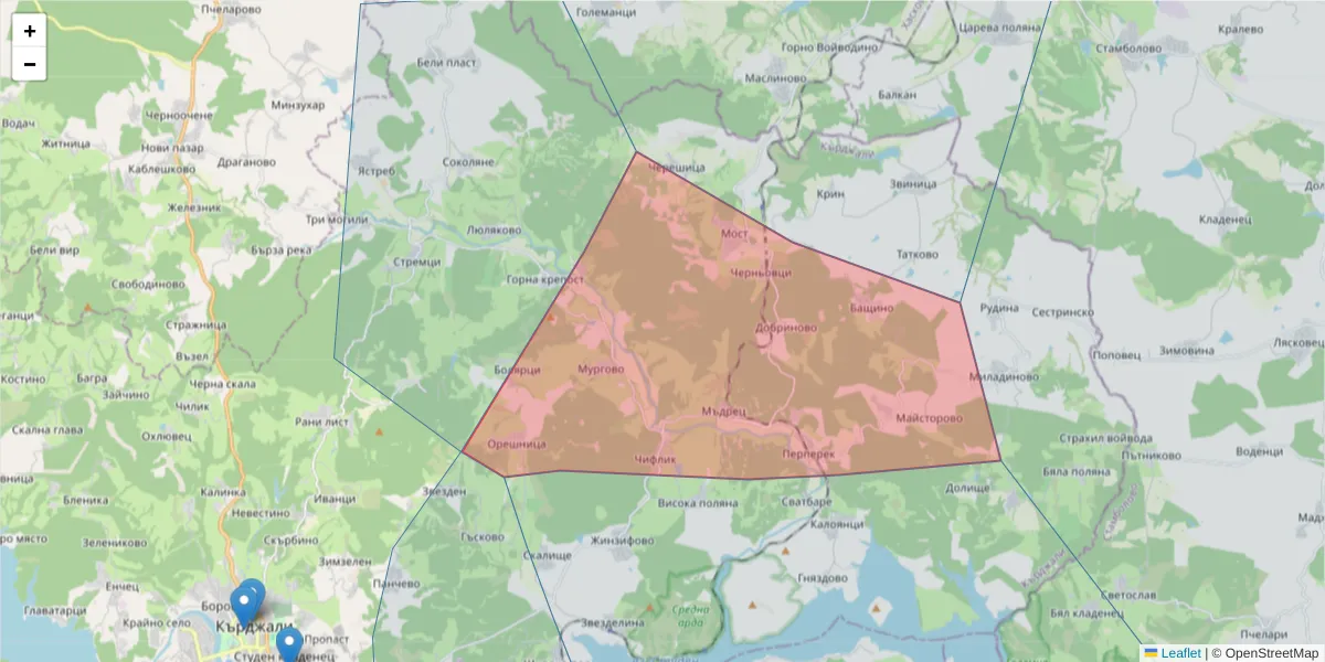 Карта на пощенски код  и съседните пощенски кодове в България