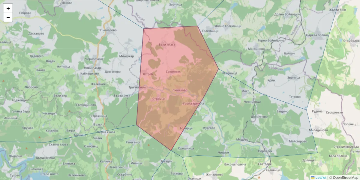 Карта на пощенски код  и съседните пощенски кодове в България