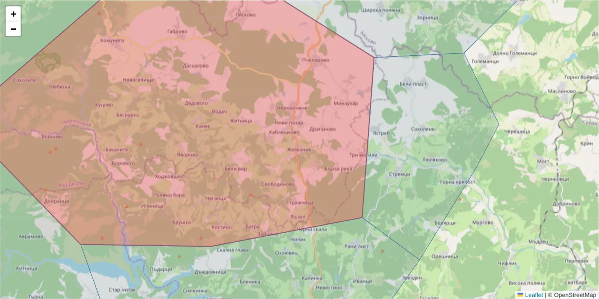 Карта на пощенски код  и съседните пощенски кодове в България