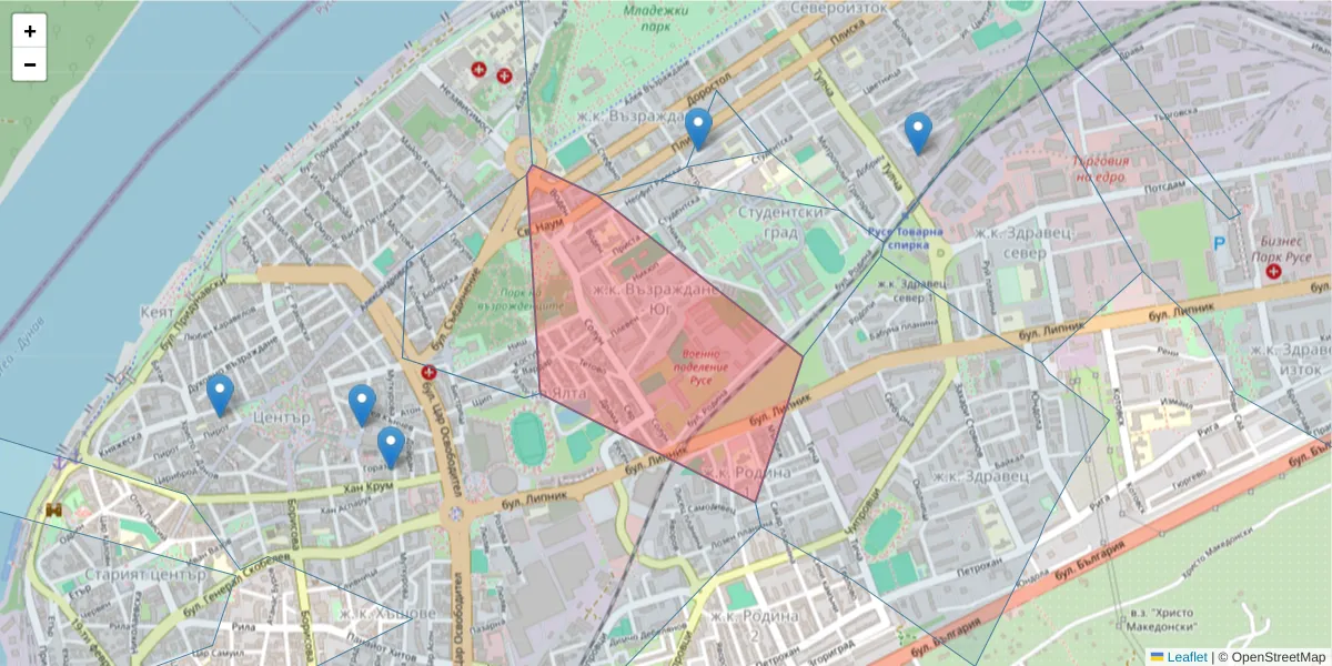 Карта на пощенски код  и съседните пощенски кодове в България