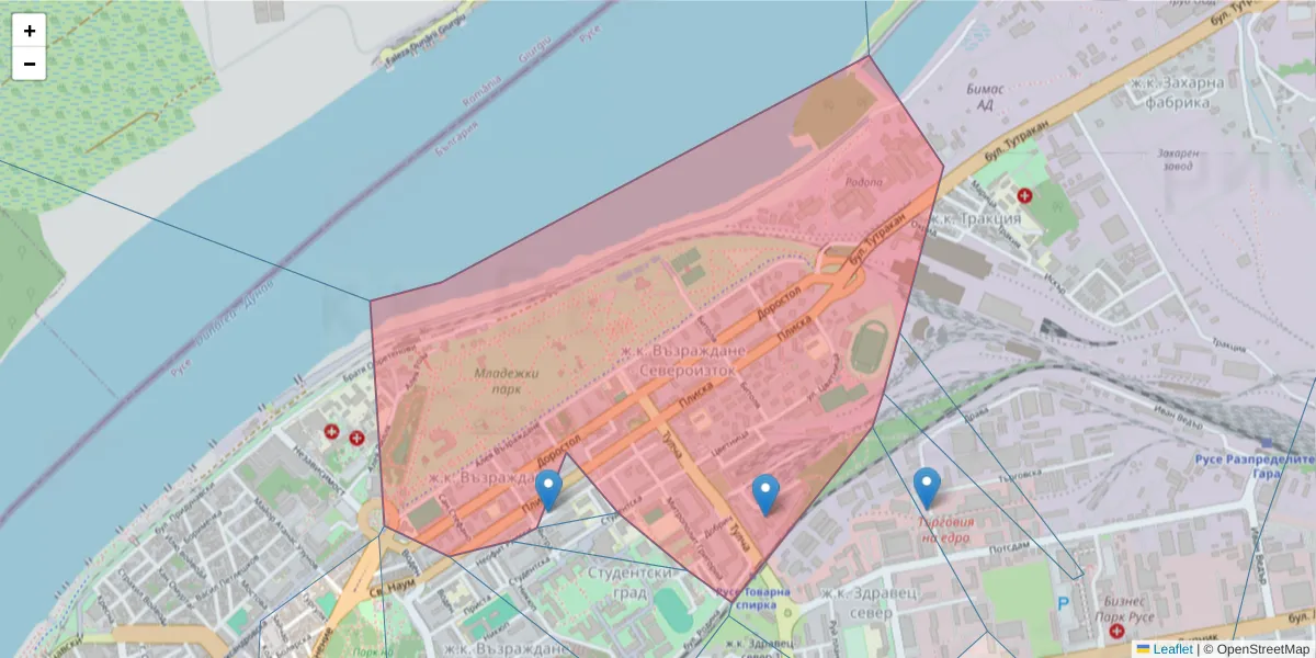 Карта на пощенски код  и съседните пощенски кодове в България