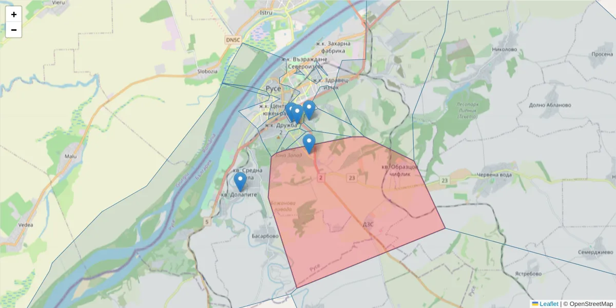 Карта на пощенски код  и съседните пощенски кодове в България