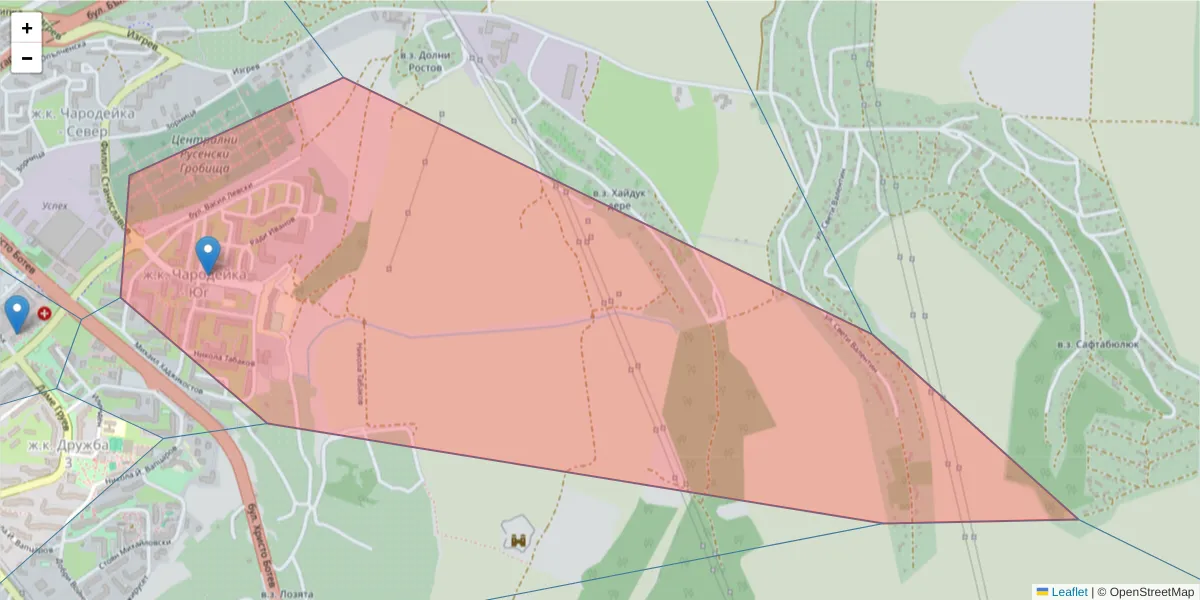 Карта на пощенски код  и съседните пощенски кодове в България