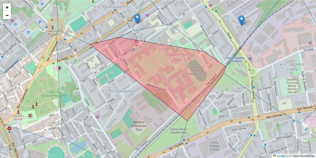 Карта на пощенски код  и съседните пощенски кодове в България