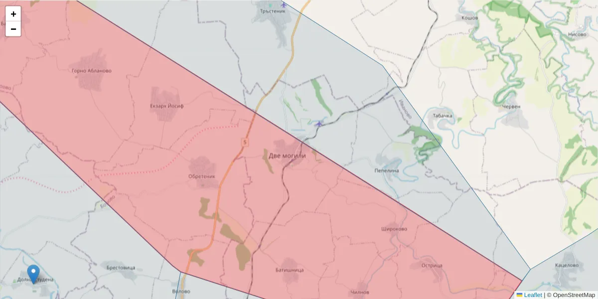 Карта на пощенски код  и съседните пощенски кодове в България