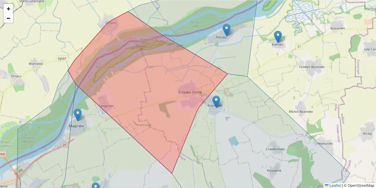 Карта на пощенски код  и съседните пощенски кодове в България