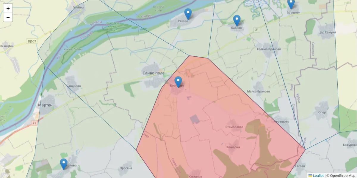 Карта на пощенски код  и съседните пощенски кодове в България