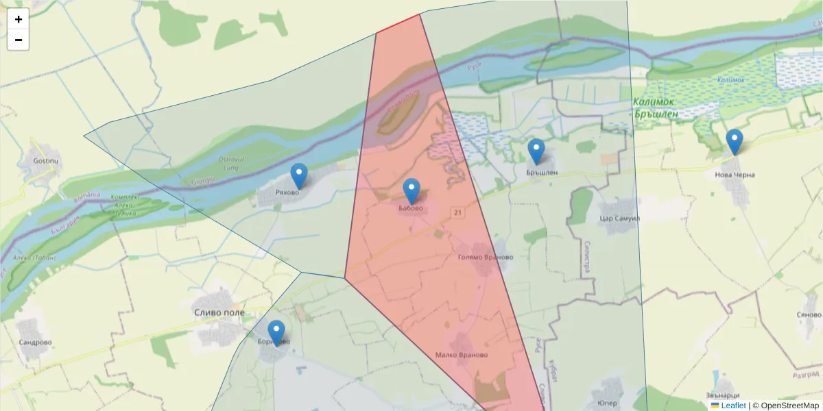 Карта на пощенски код  и съседните пощенски кодове в България