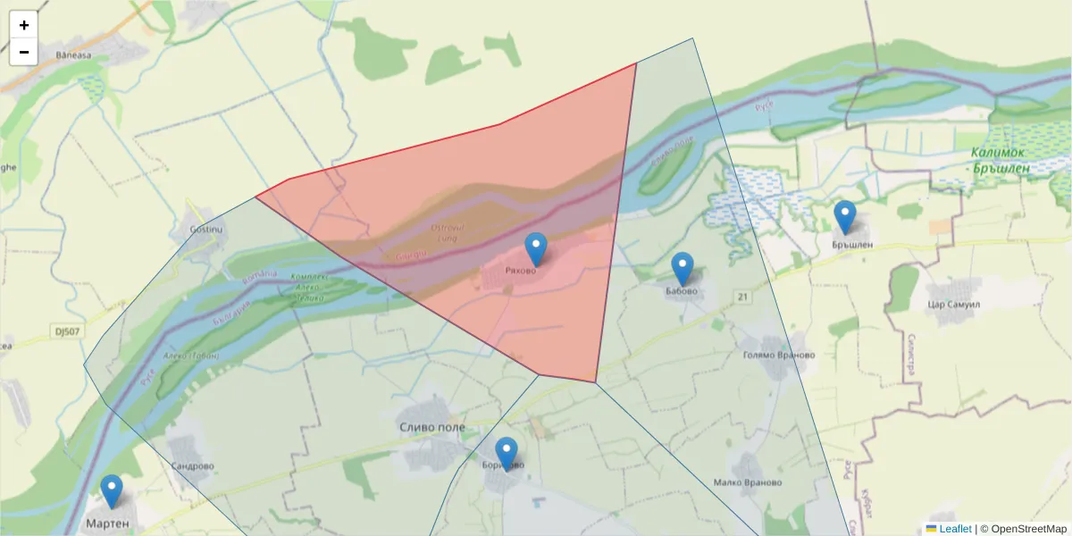 Карта на пощенски код  и съседните пощенски кодове в България