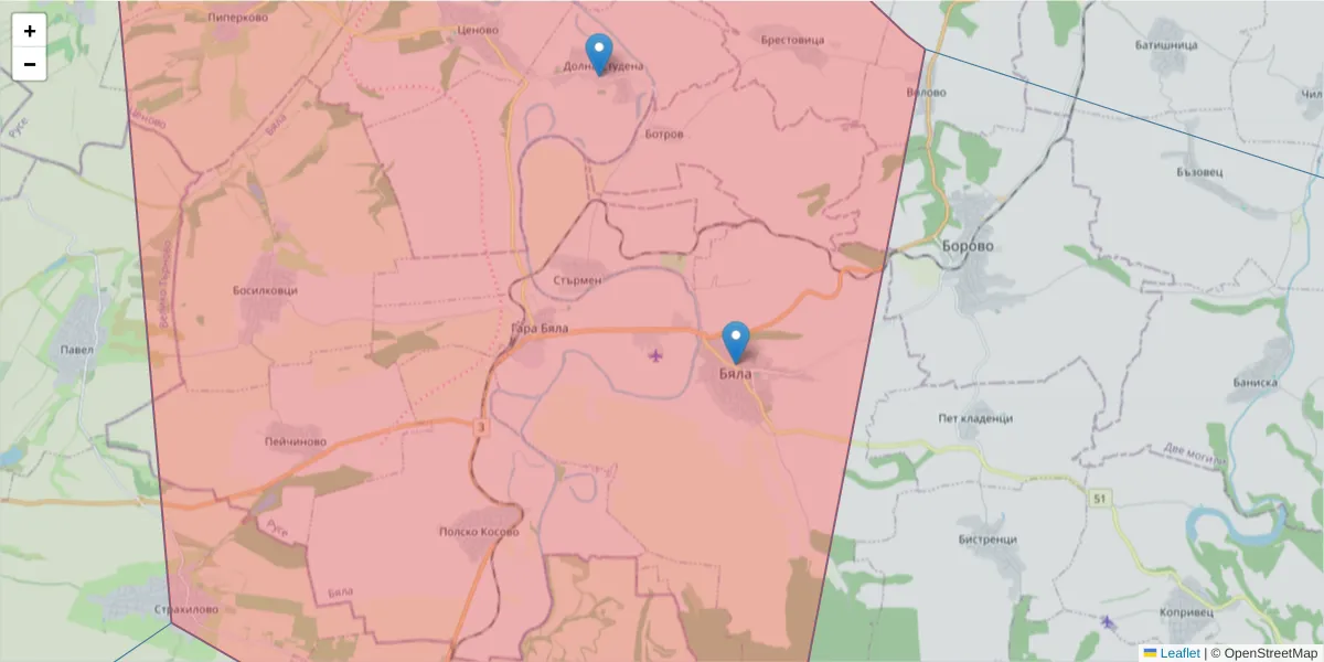 Карта на пощенски код  и съседните пощенски кодове в България