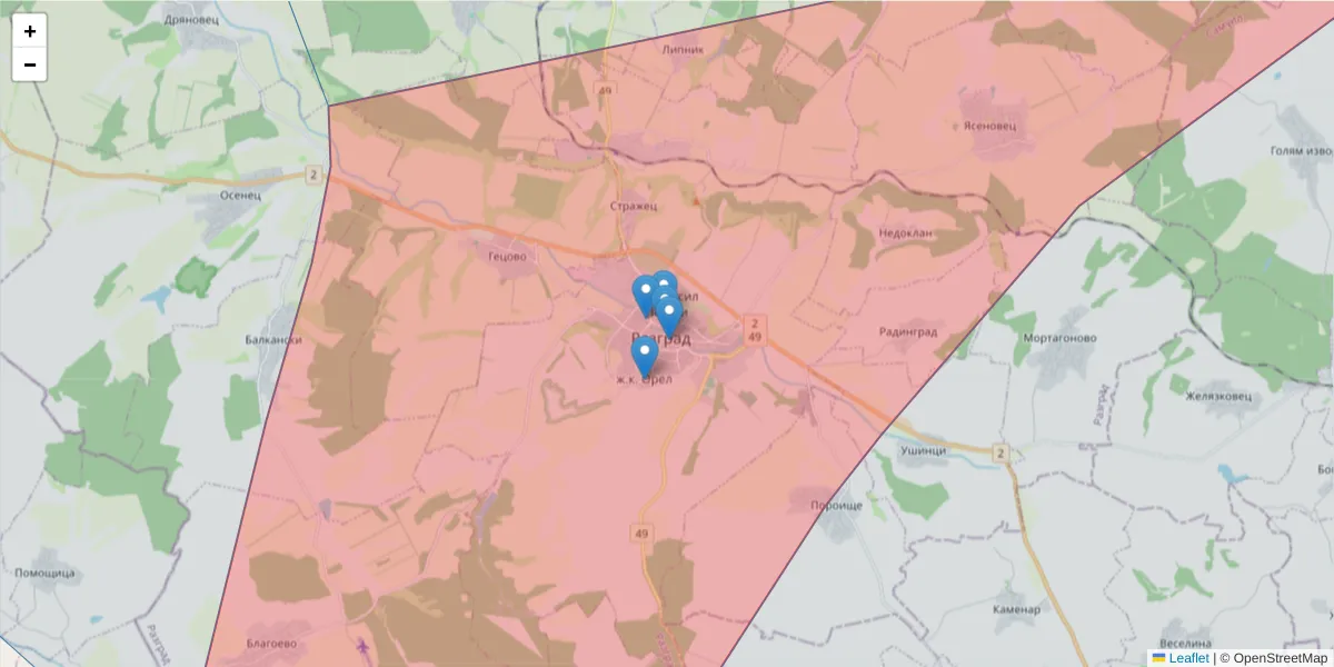 Карта на пощенски код  и съседните пощенски кодове в България