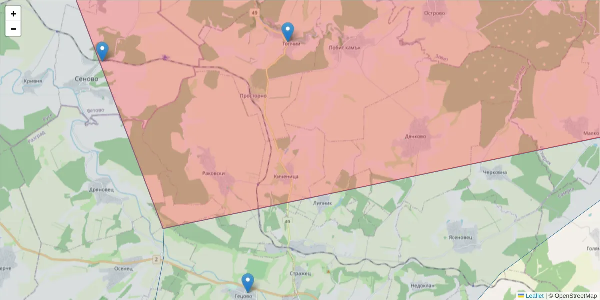 Карта на пощенски код  и съседните пощенски кодове в България