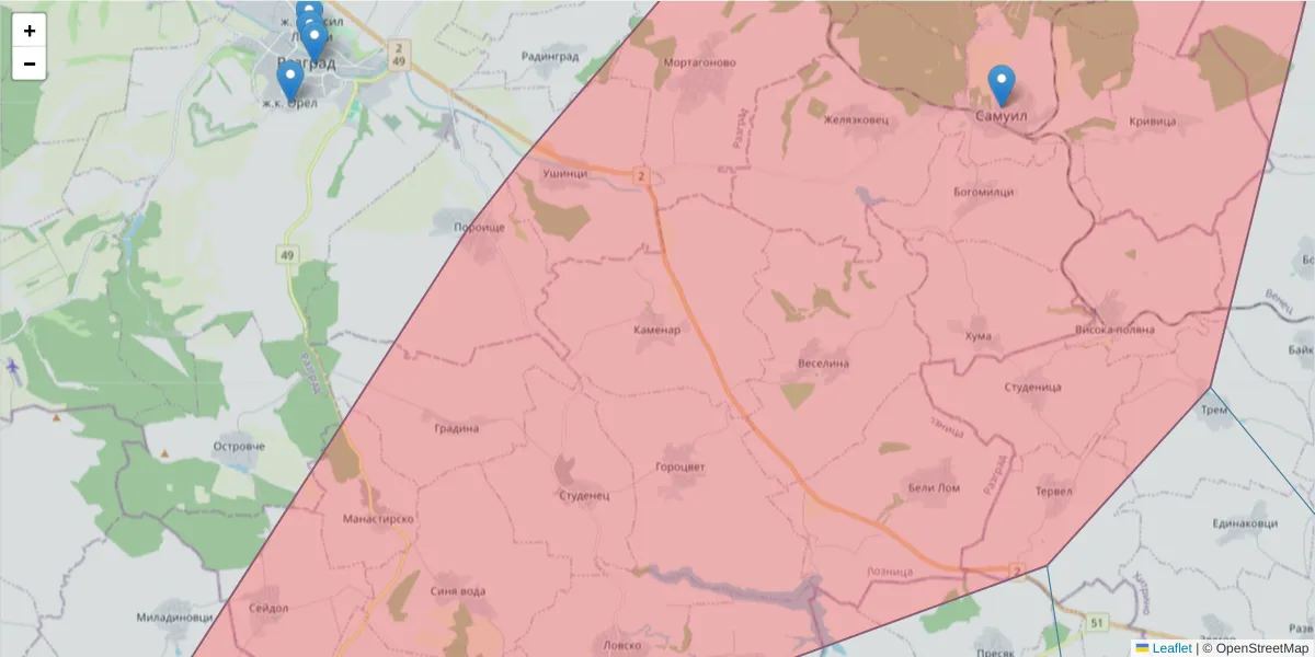 Карта на пощенски код  и съседните пощенски кодове в България