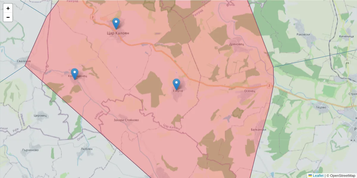 Карта на пощенски код  и съседните пощенски кодове в България