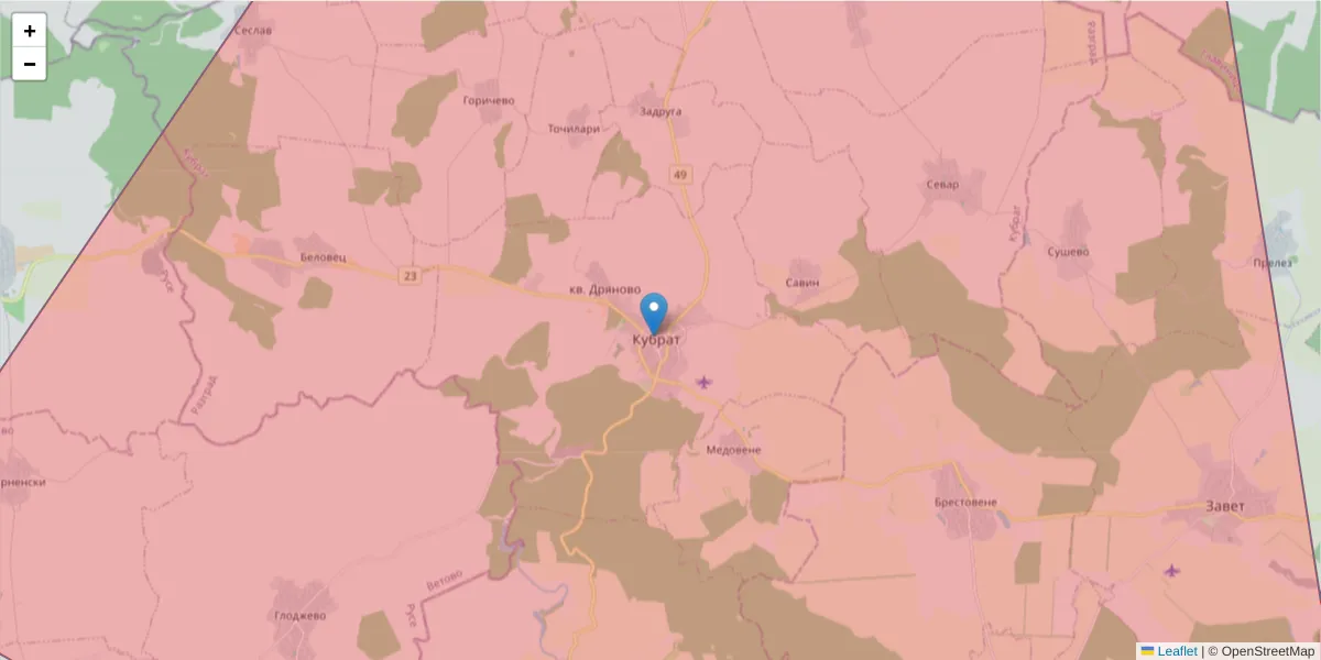 Карта на пощенски код  и съседните пощенски кодове в България