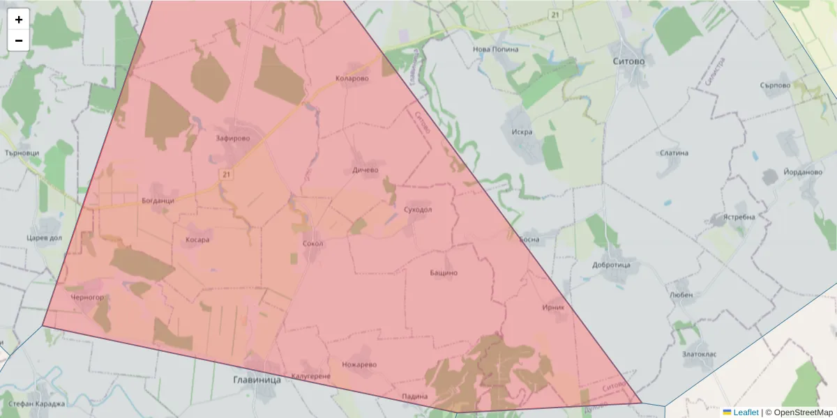 Карта на пощенски код  и съседните пощенски кодове в България