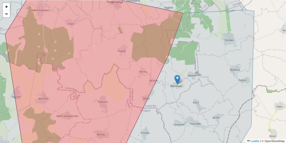 Карта на пощенски код  и съседните пощенски кодове в България