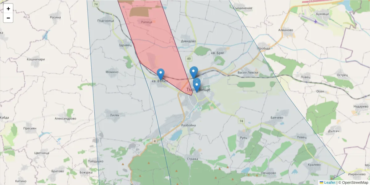 Карта на пощенски код  и съседните пощенски кодове в България